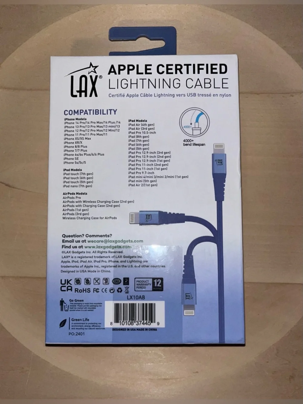 Apple Certified Lightning Charging Braided Cable Wire 10 Ft. Long BRAND NEW